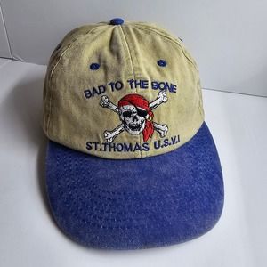 Vintage Bad to the Bone Skulls Pirates Tropical Virgin Islands Hat USVI Paradise